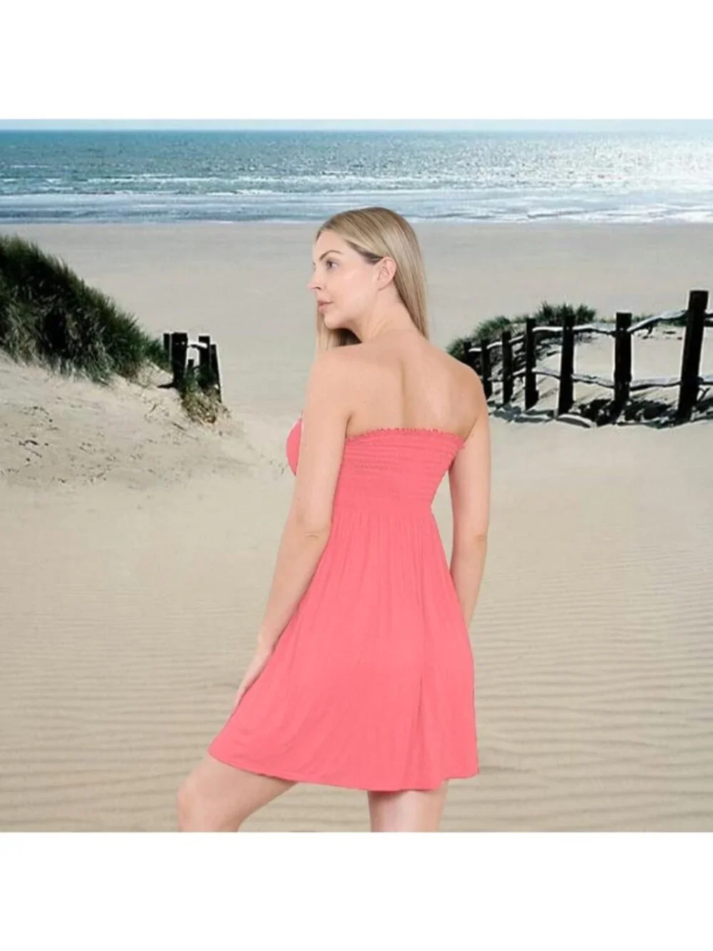 Women's Coral Sun Strapless Tube Short Beach Summer Dresses Casual Mini Dress